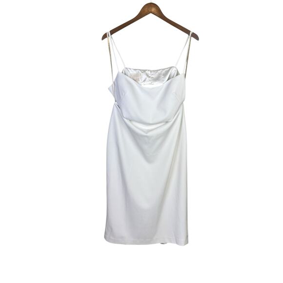 Jenny Yoo Collection The Leia White Open Back Formal Cocktail Sheath Midi Dress - Picture 9 of 13